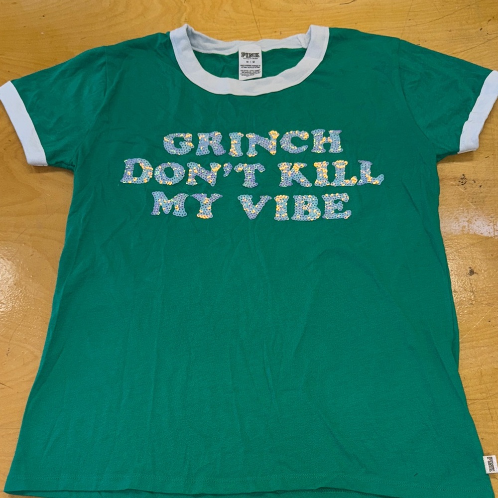 PINK Victoria's Secret Green Tee with Playful Design